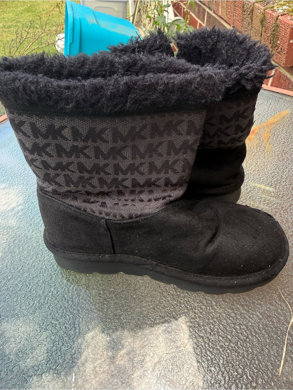 Michael Kors Black MK Logo Faux-Fur Cuff Kids Boots